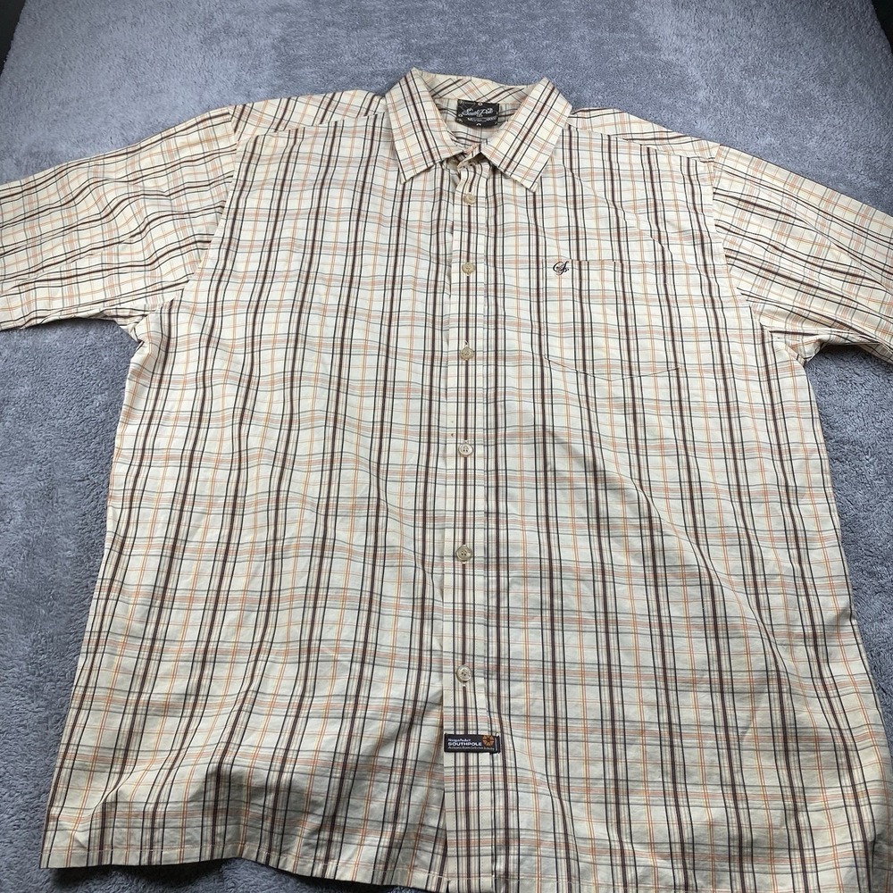 Southpole Button Up Shirt Mens XXL Plaid Orange Beige Vintage Y2K
